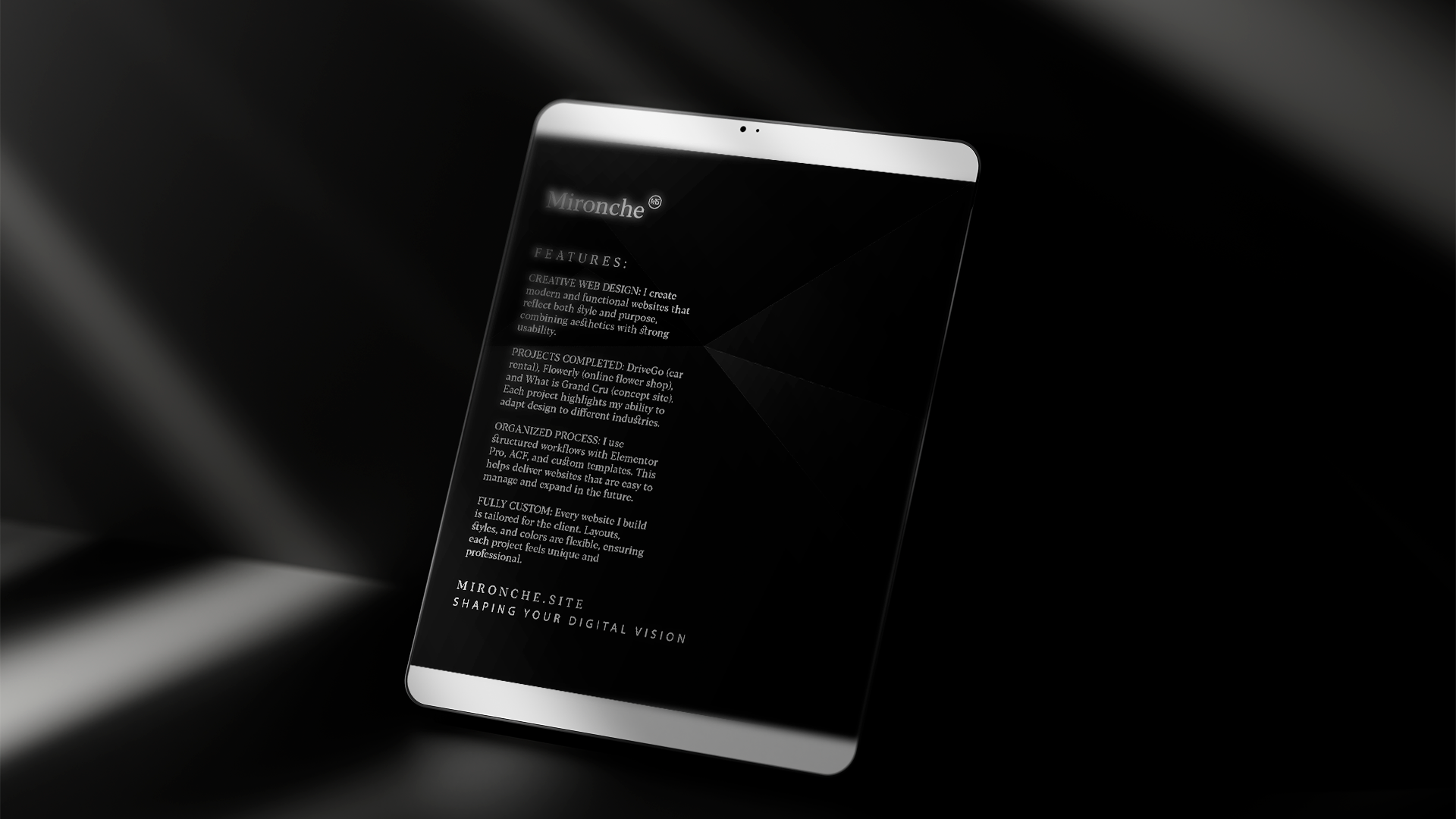 Mironche Tablet Dark Portfolio example